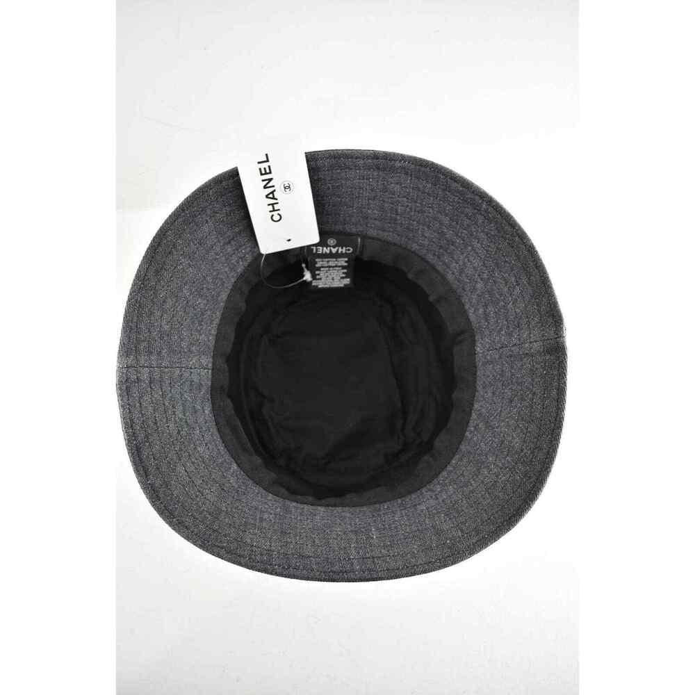Chanel 22P Black Denim Crystal Sequin CC Logo Sun Cloche Bucket Hat Medium M - Picture 8 of 8